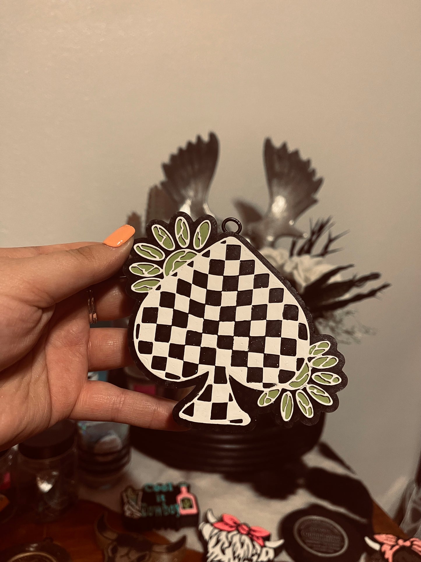 Checkered Spade with Turquoise Blossom