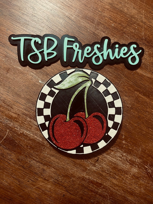 Checkered Circle with Cherries